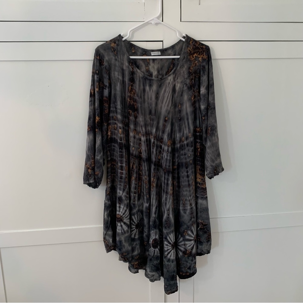 The Collection Royal Gray Bronze Tie Dye Long Sleeve Funky Dress Size XL